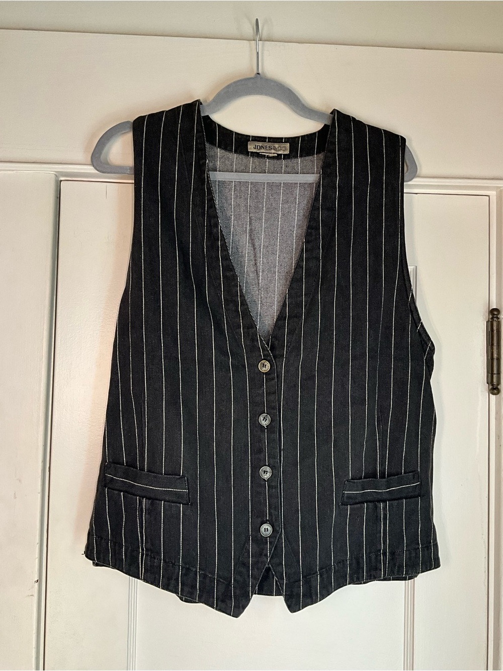 Jones New York Vintage Black Denim Pinstripe Vest